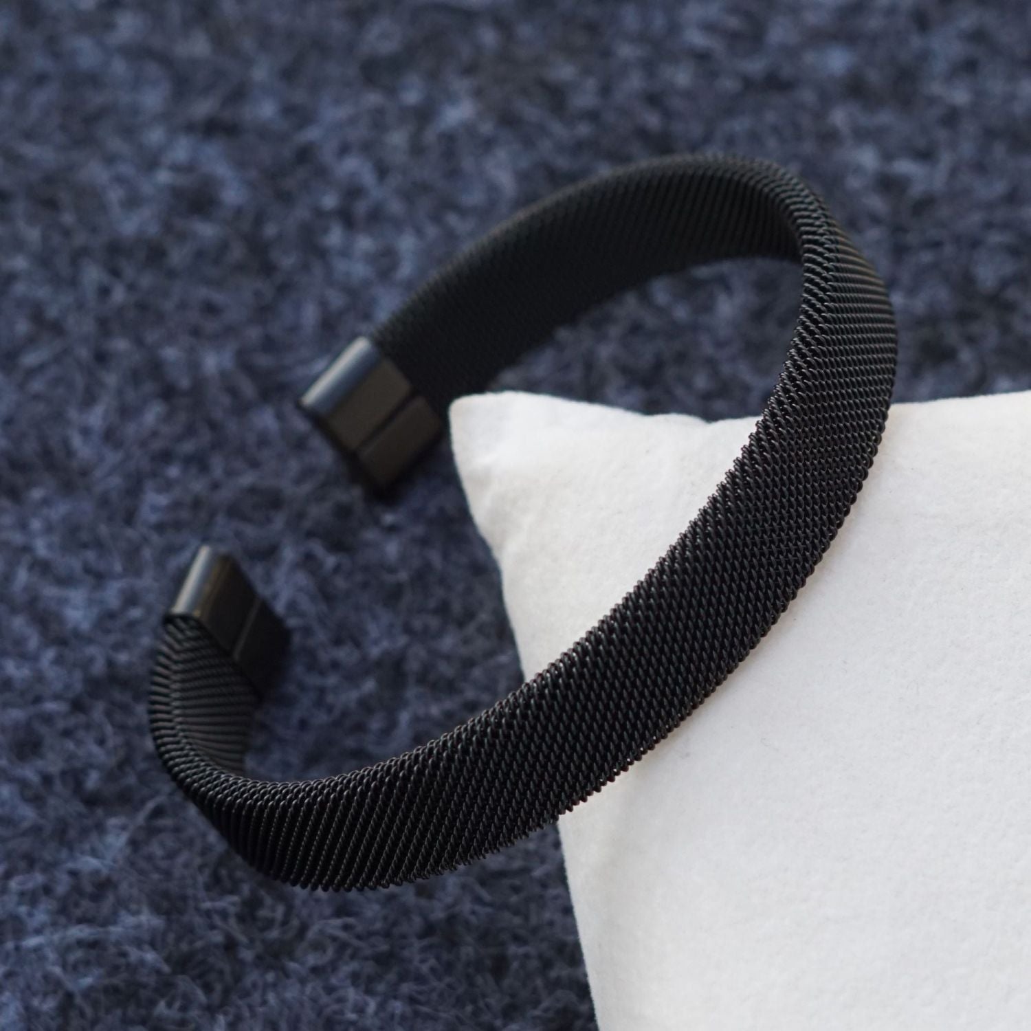 Slim Mesh Black 316L Stainless Steel Cuff Kada Bangle Bracelet Bulk