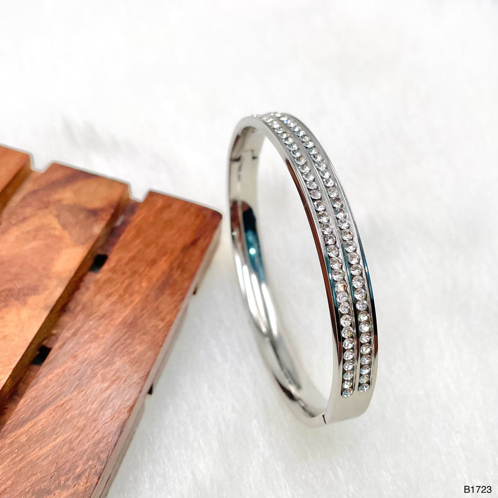 Stainless Steel Cz American Diamond Bangle Cuff Kada Bracelet Men
