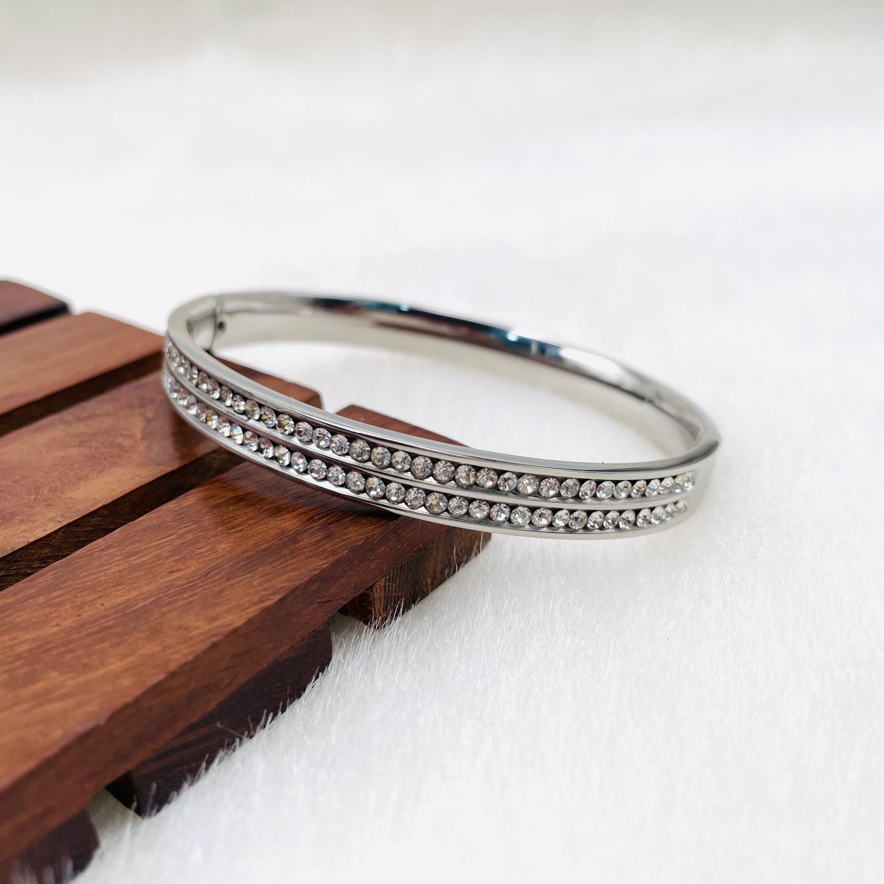 Stainless Steel Cz American Diamond Bangle Cuff Kada Bracelet Men Main image