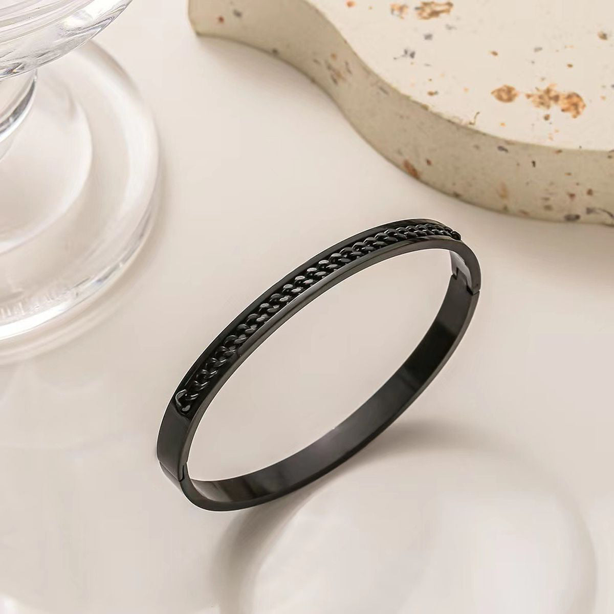 Designer Curb Silver Black Stainless Steel Kada Bangle Bracelet Bulk