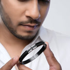 Designer Curb Silver Black Stainless Steel Kada Bangle Bracelet Bulk