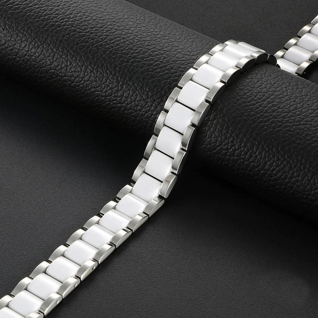White Ceramic Silver 316L Stainless Steel Magnetic Bracelet Men Bulk