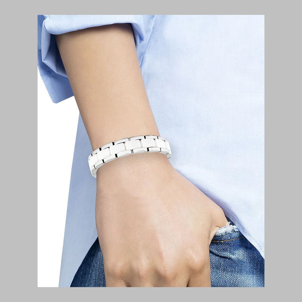 White Ceramic Silver 316L Stainless Steel Magnetic Bracelet Men Bulk