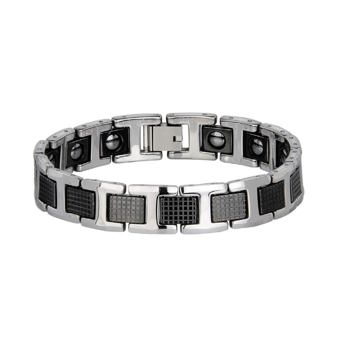Black Ceramic Silver 316L Stainless Steel Magnetic Bracelet Men Bulk