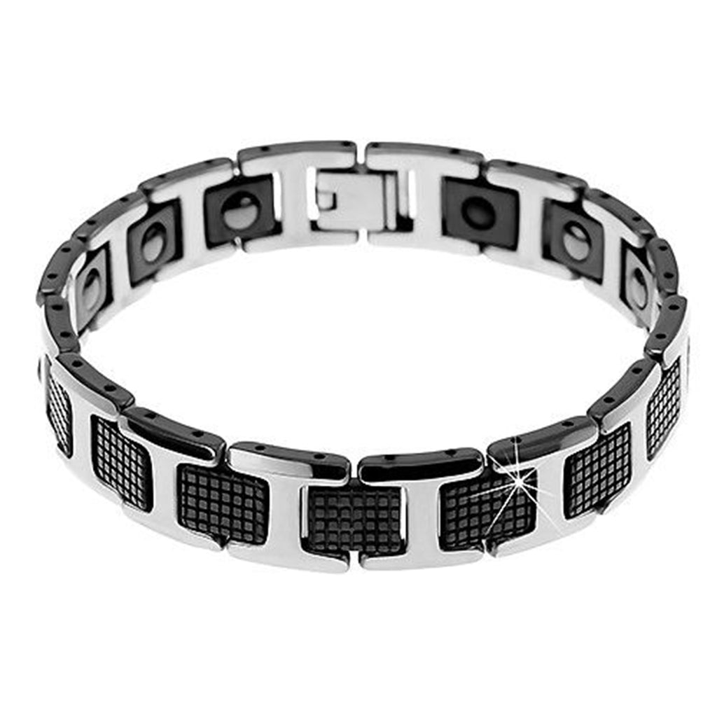 Black Ceramic Silver 316L Stainless Steel Magnetic Bracelet Men Bulk