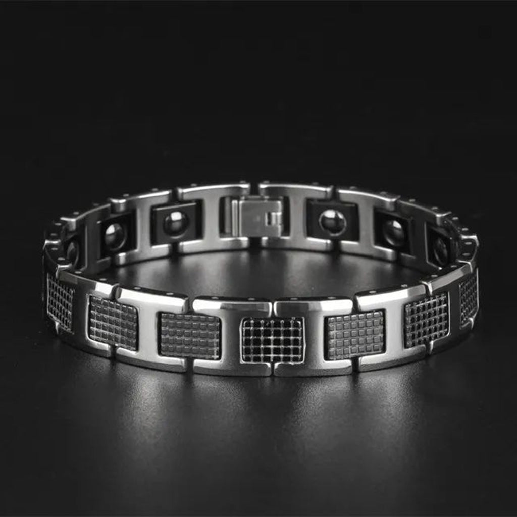 Black Ceramic Silver 316L Stainless Steel Magnetic Bracelet Men Bulk