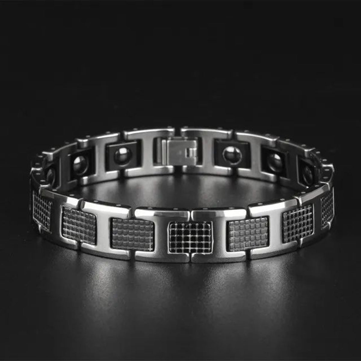 Black Ceramic Silver 316L Stainless Steel Magnetic Bracelet Men Bulk
