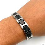 Black Ceramic Silver 316L Stainless Steel Magnetic Bracelet Men Bulk