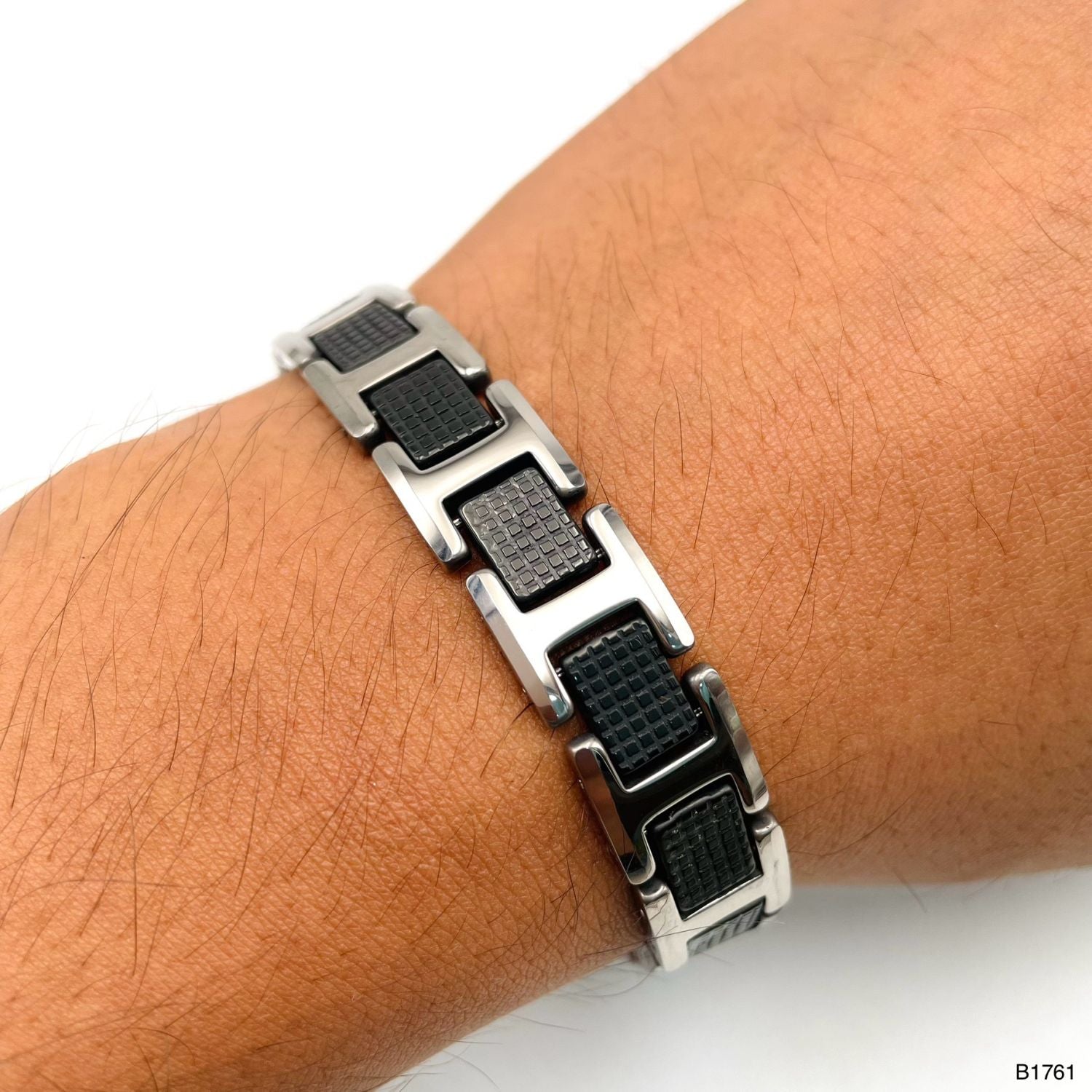 Black Ceramic Silver 316L Stainless Steel Magnetic Bracelet Men Bulk
