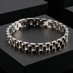 Watch Style Glossy Silver 316L Stainless Steel Bracelet For Men Bulk