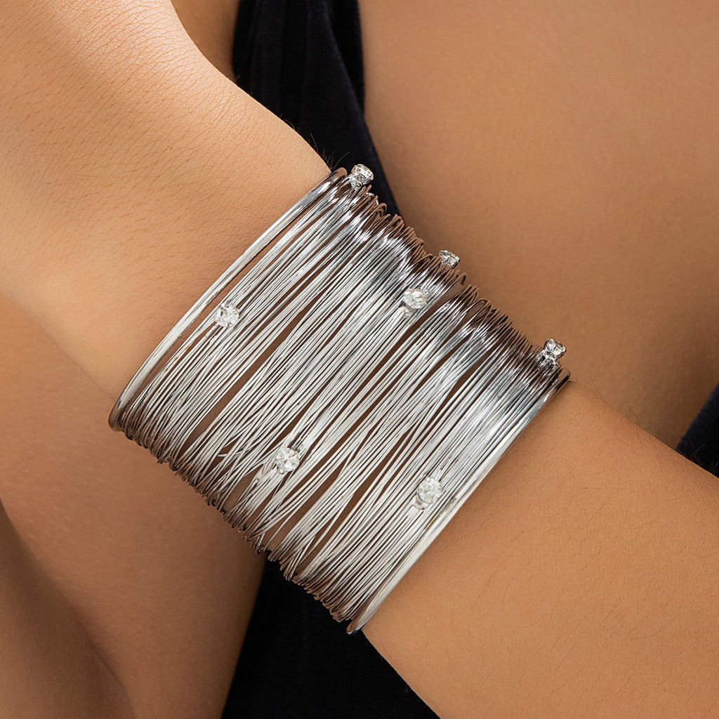 Party Statement Mesh Silver CZ Cuff Kada Bangle Bracelet Girls Bulk
