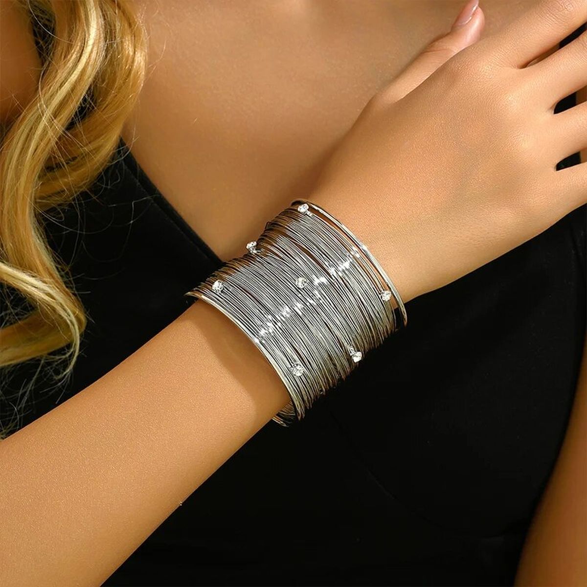 Party Statement Mesh Silver CZ Cuff Kada Bangle Bracelet Girls Bulk