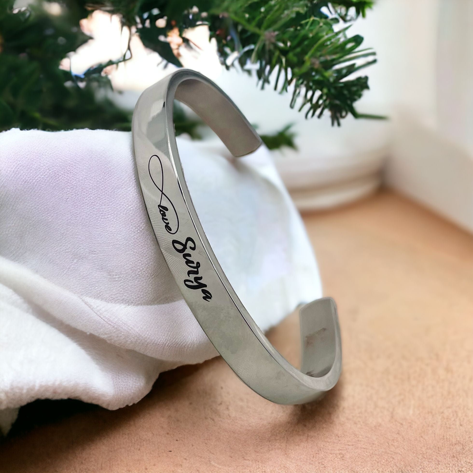 8Mm Stainless Steel Letter Engraved Silver Bangle Cuff Bulk