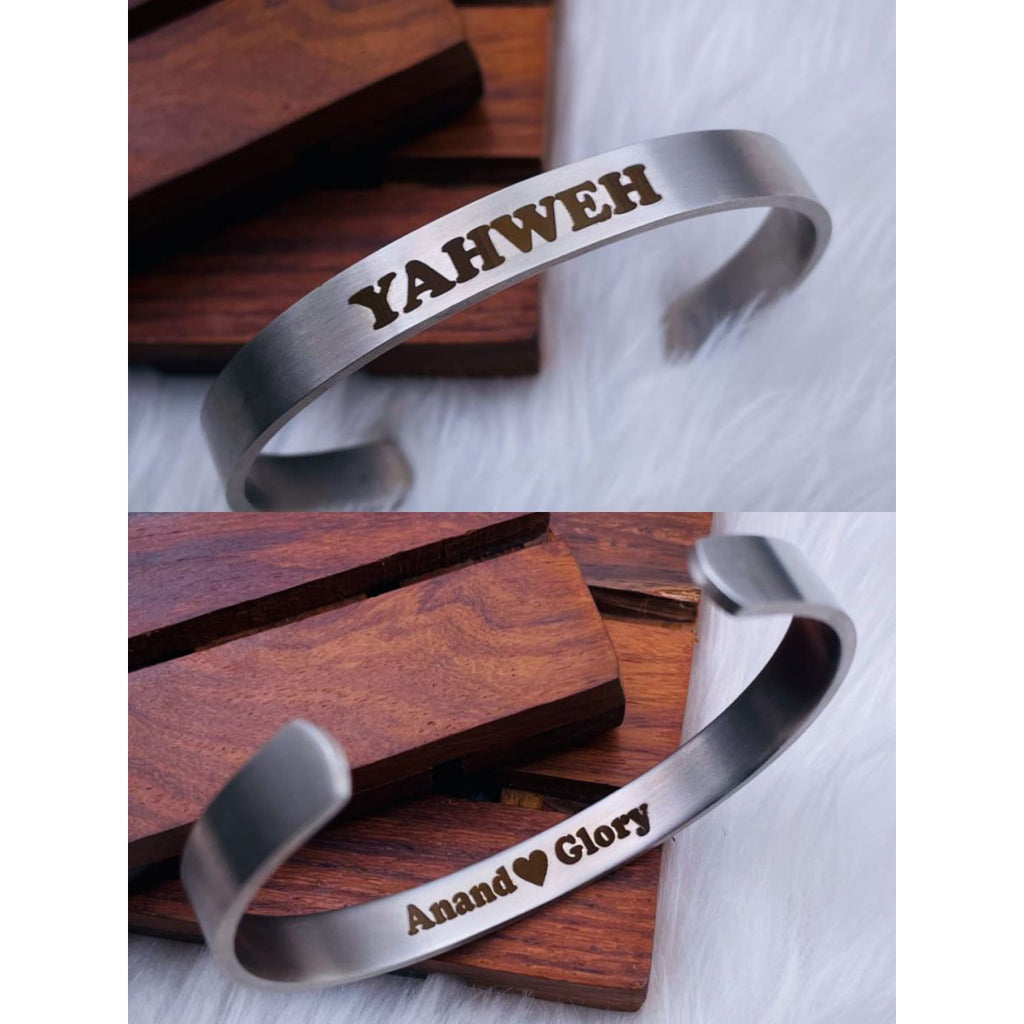 8Mm Stainless Steel Letter Engraved Silver Bangle Cuff Bulk
