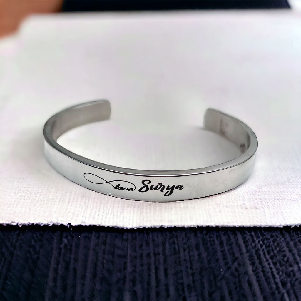 8Mm Stainless Steel Letter Engraved Silver Bangle Cuff Bulk