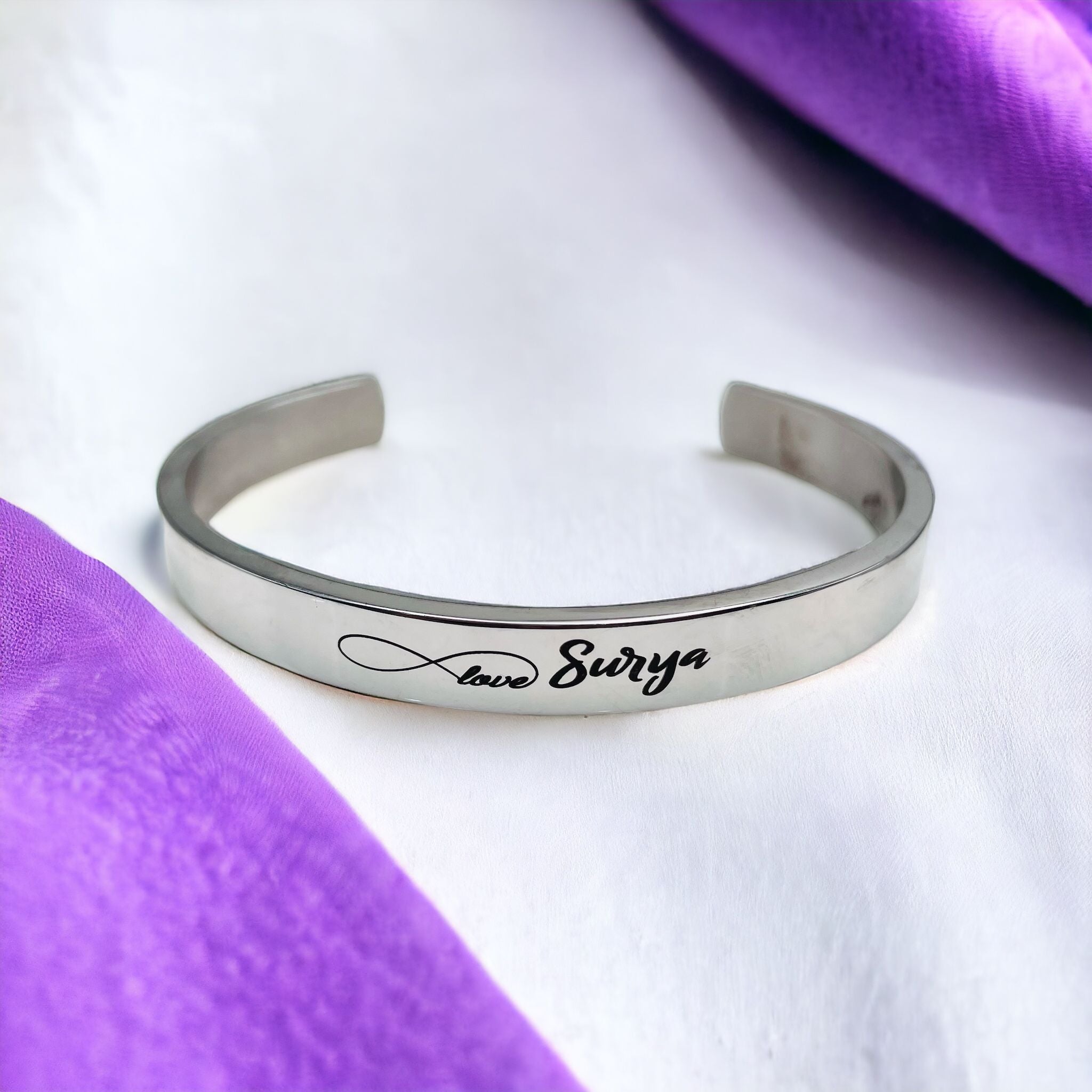 8Mm Stainless Steel Letter Engraved Silver Bangle Cuff Bulk