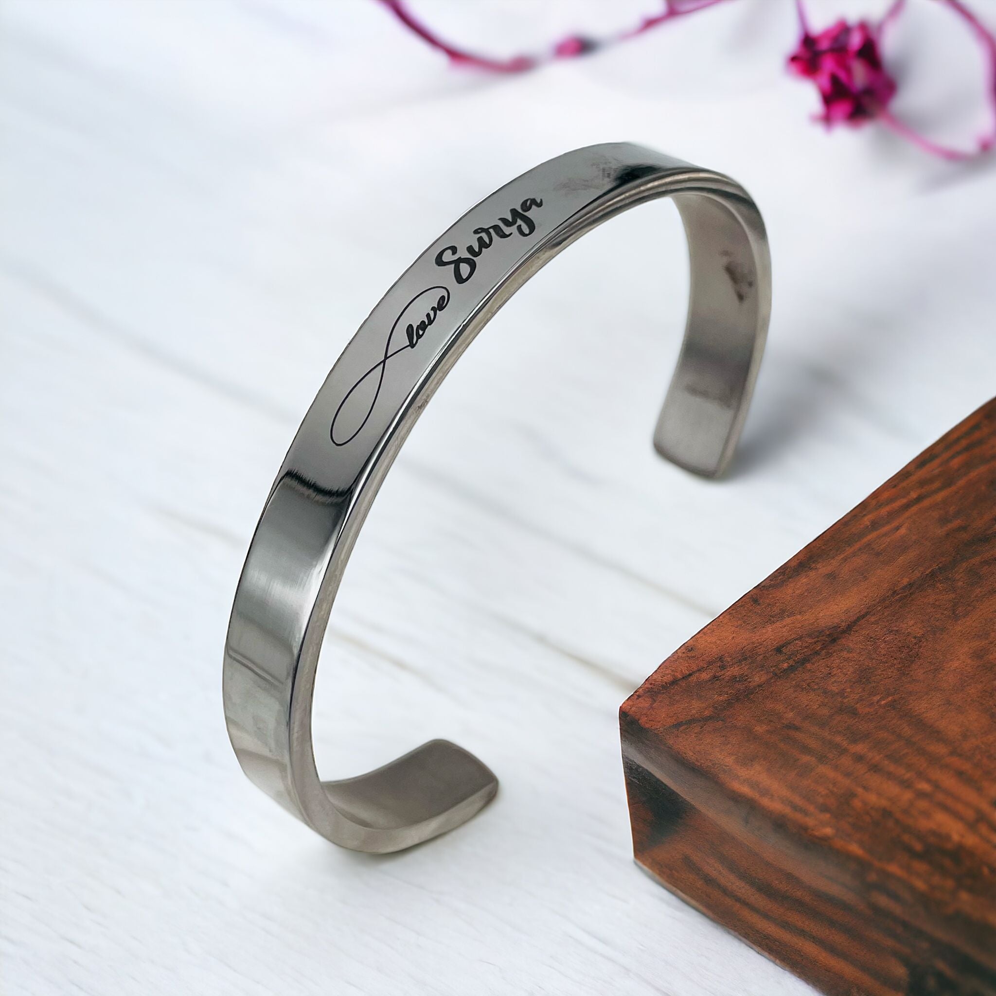 8Mm Stainless Steel Letter Engraved Silver Bangle Cuff Bulk