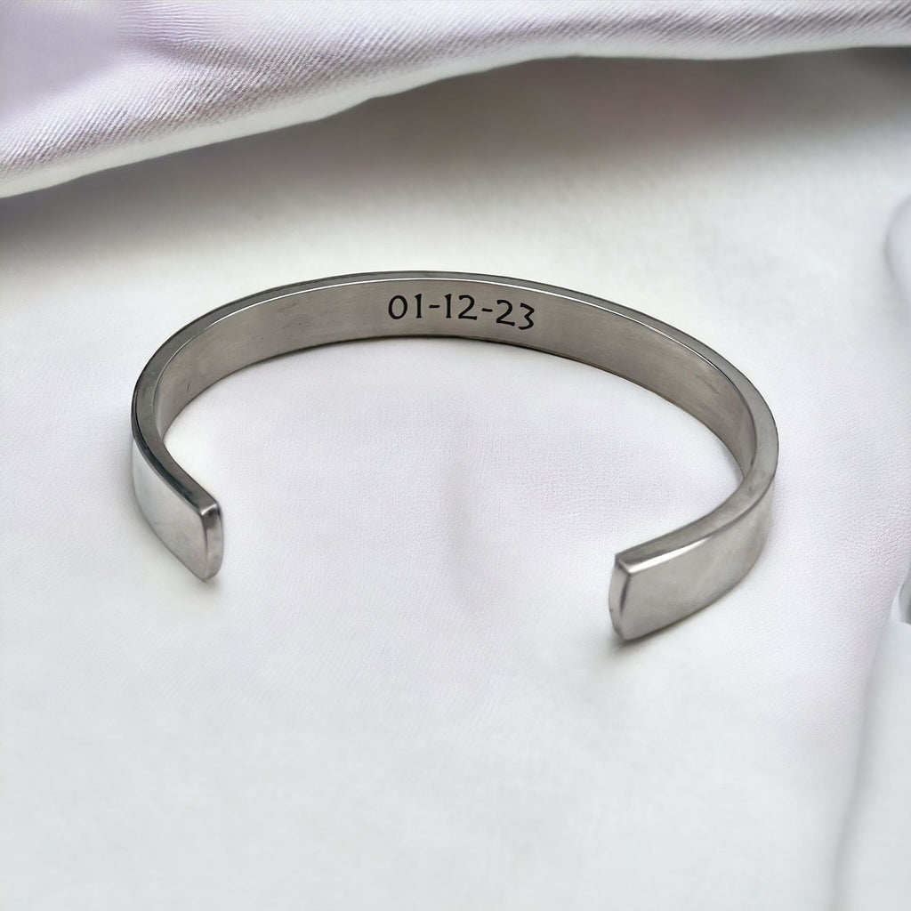 8Mm Stainless Steel Letter Engraved Silver Bangle Cuff Bulk