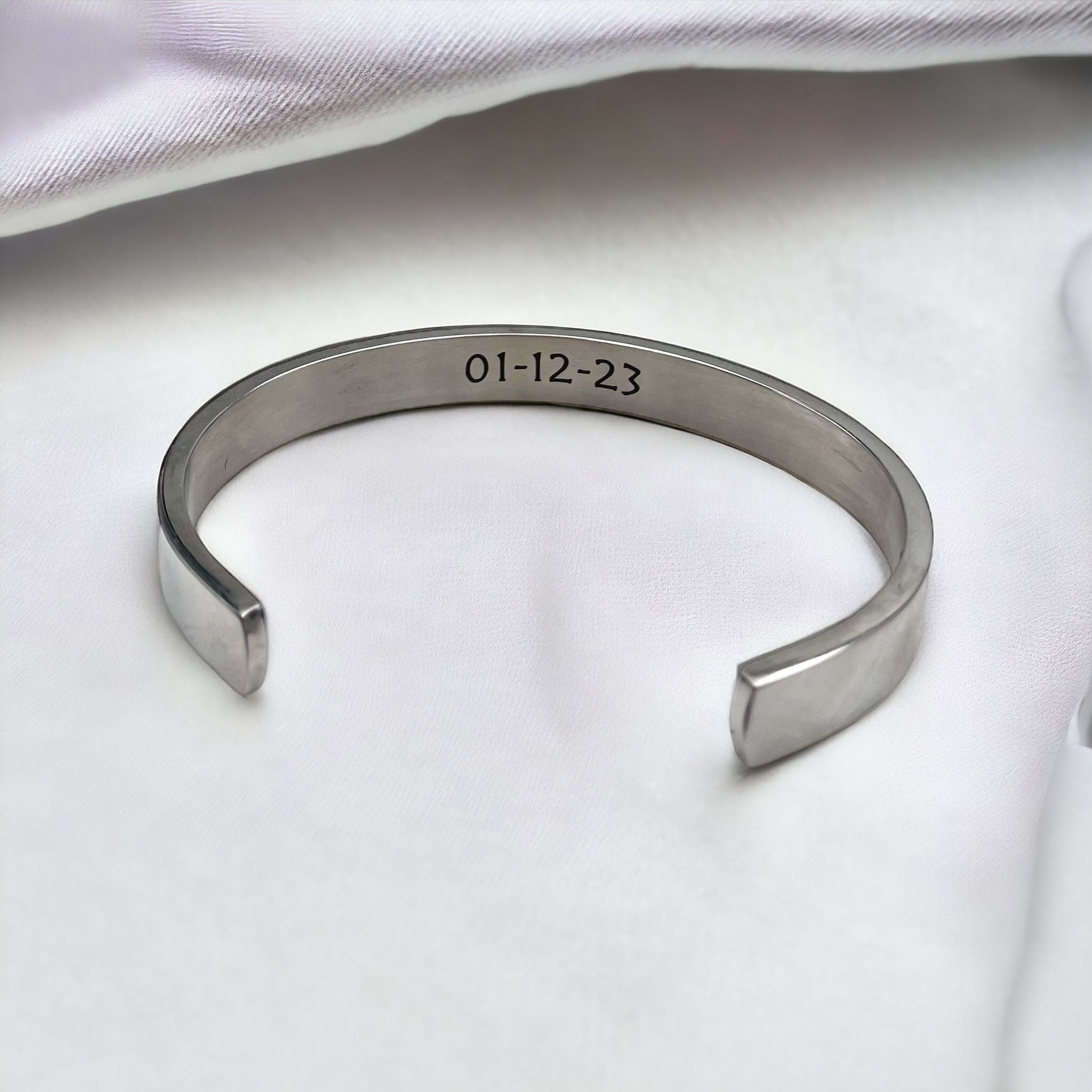 8Mm Stainless Steel Letter Engraved Silver Bangle Cuff Bulk