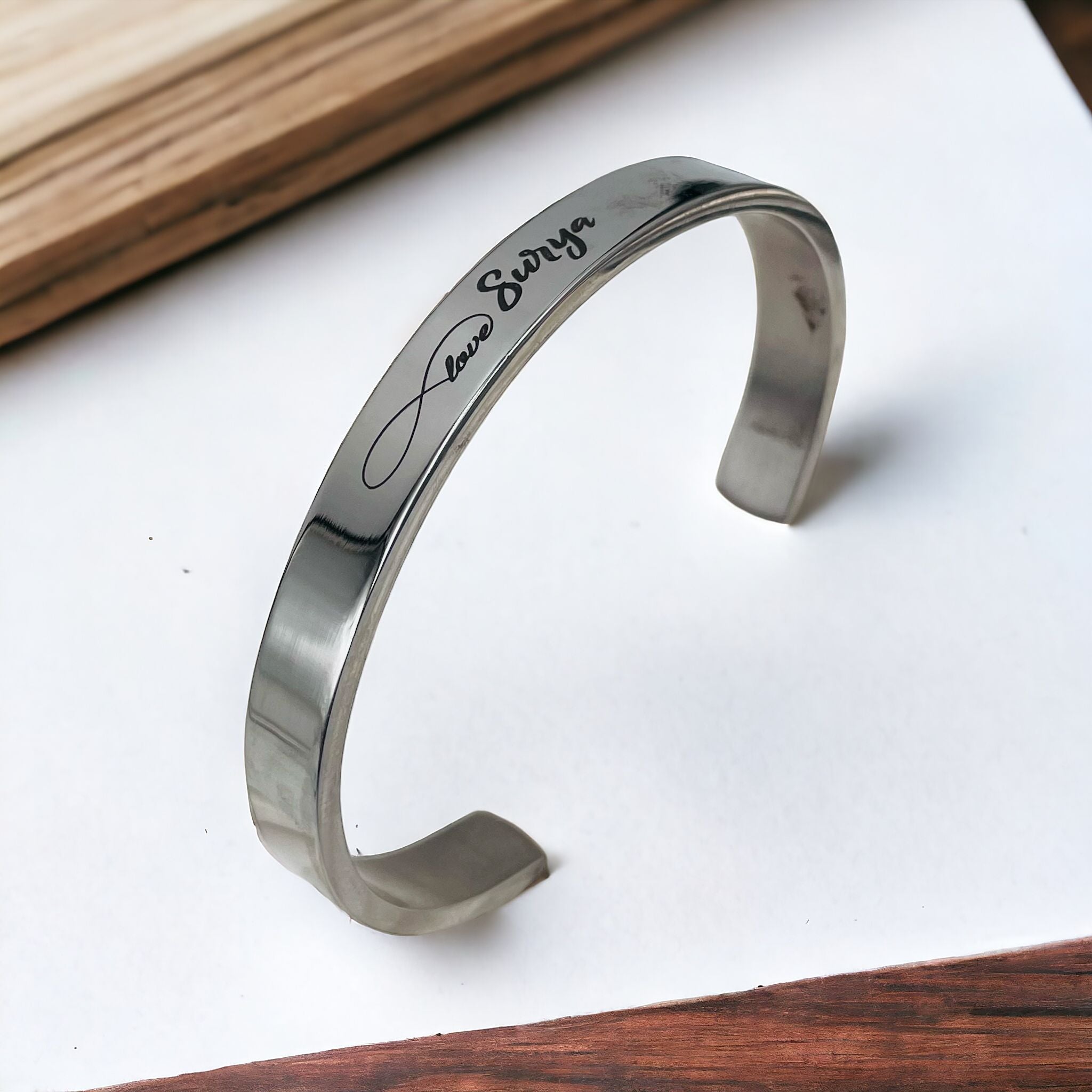 8Mm Stainless Steel Letter Engraved Silver Bangle Cuff Bulk