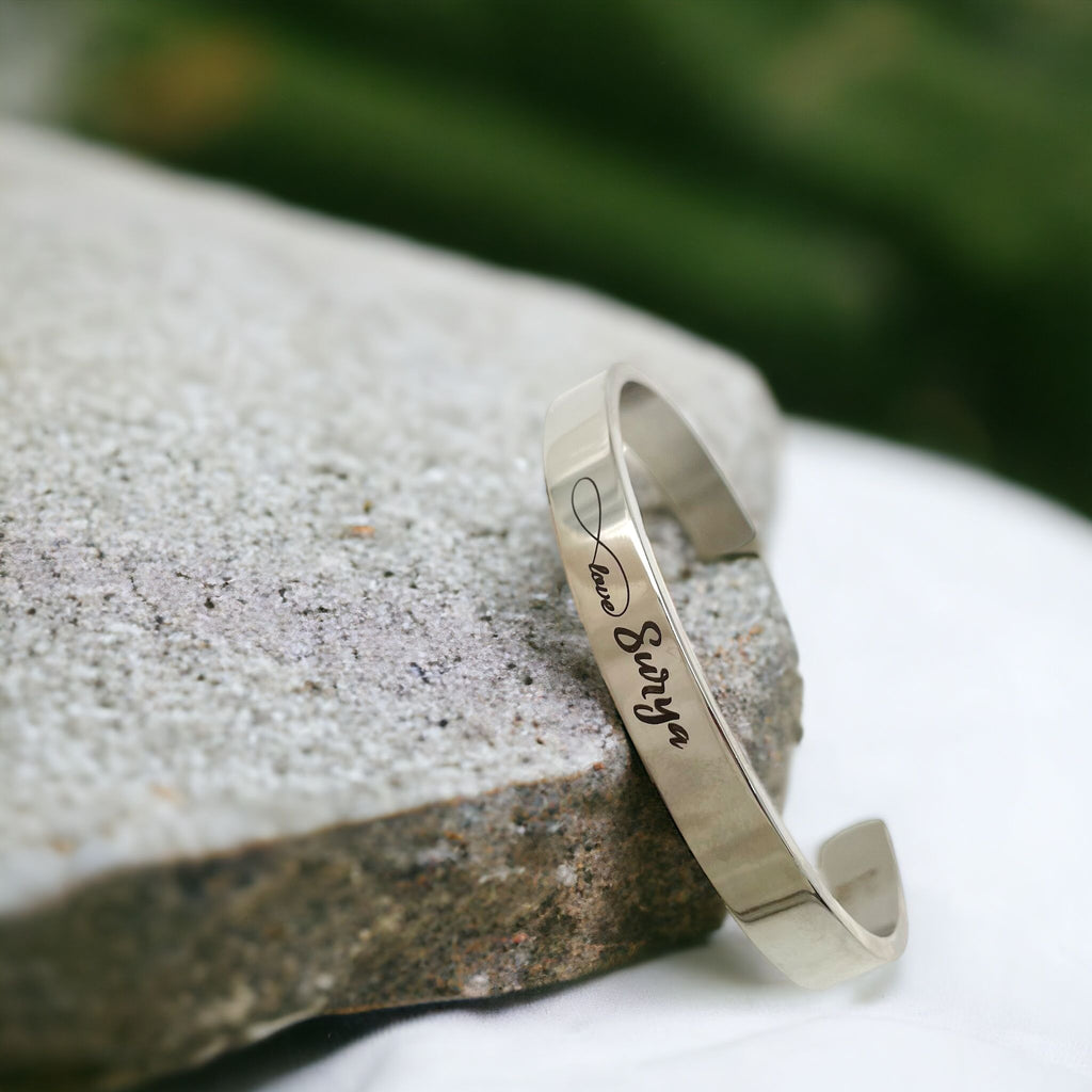8Mm Stainless Steel Letter Engraved Silver Bangle Cuff Bulk