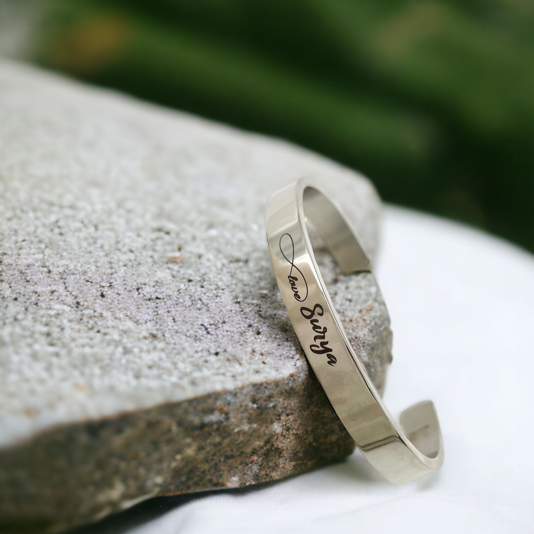 8Mm Stainless Steel Letter Engraved Silver Bangle Cuff Bulk