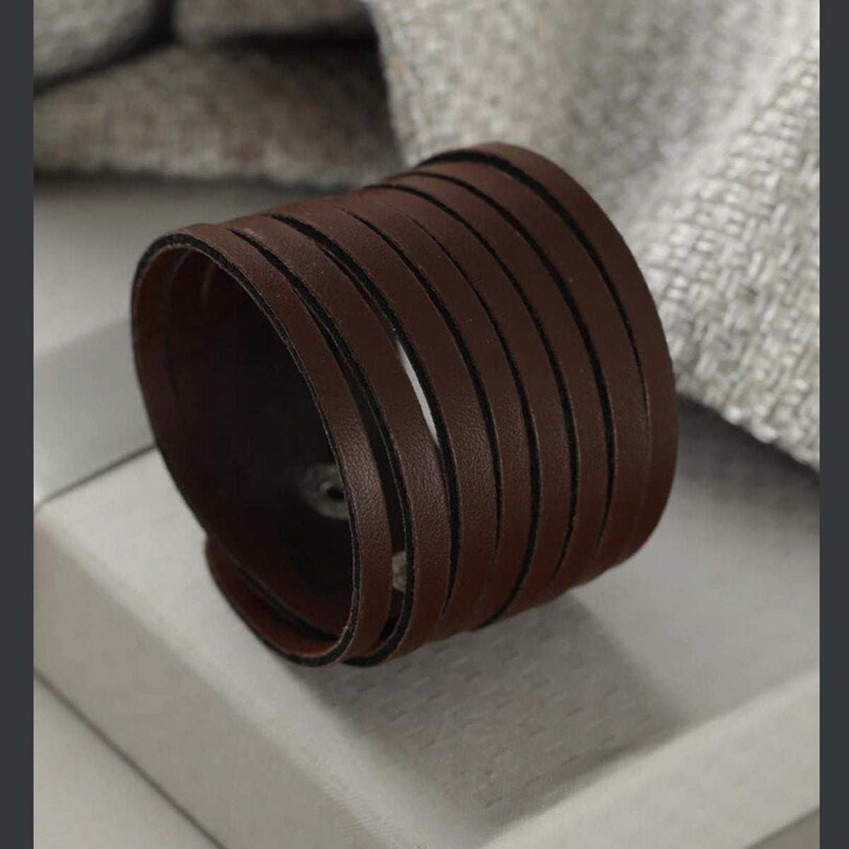 Strand Biker Punk Funky Handcrafted Brown Leather Wrist Band Bracelet Main image