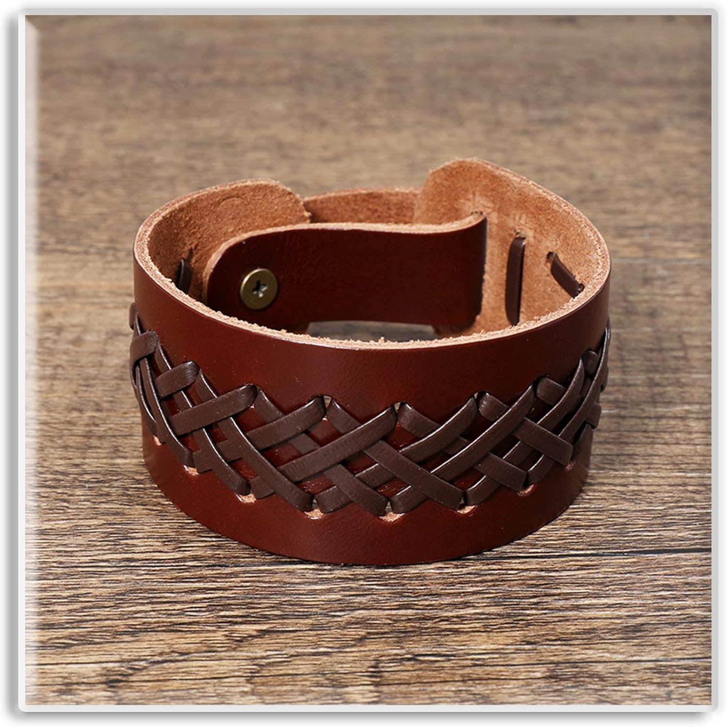 Braided Biker Punk Funky Black Leather Wrist Band Bracelet Men Bulk Main image