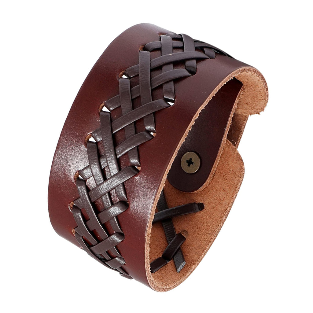 Braided Biker Punk Funky Black Leather Wrist Band Bracelet Men Bulk