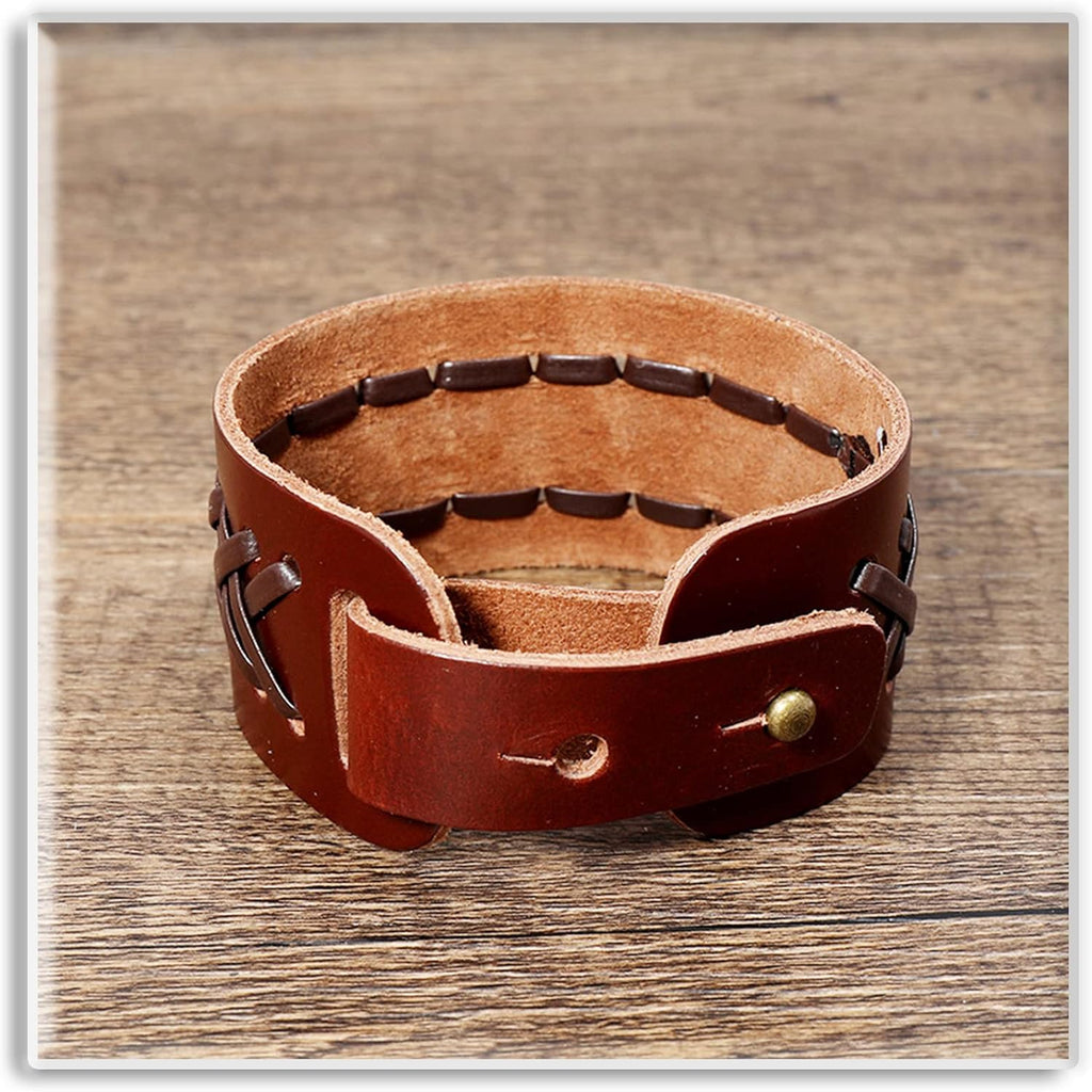 Braided Biker Punk Funky Black Leather Wrist Band Bracelet Men Bulk