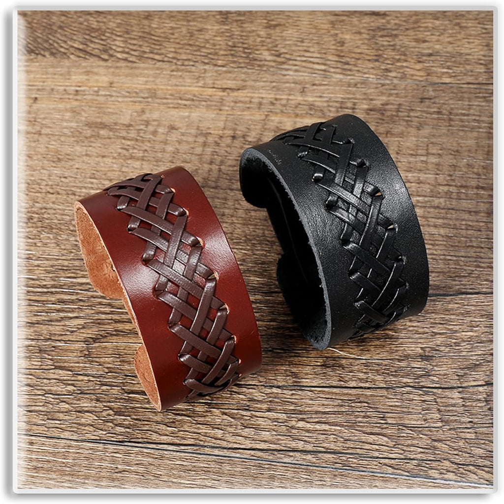 Braided Biker Punk Funky Black Leather Wrist Band Bracelet Men Bulk