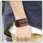 Braided Biker Punk Funky Black Leather Wrist Band Bracelet Men Bulk