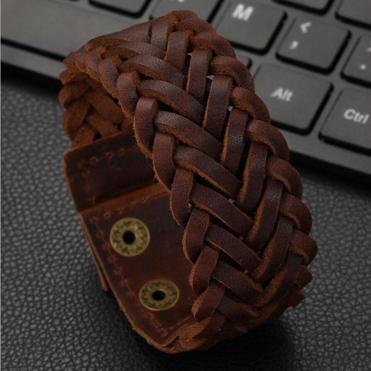 Braided Biker Funky Handcrafted Brown Leather Wrist Band Bracelet Main image