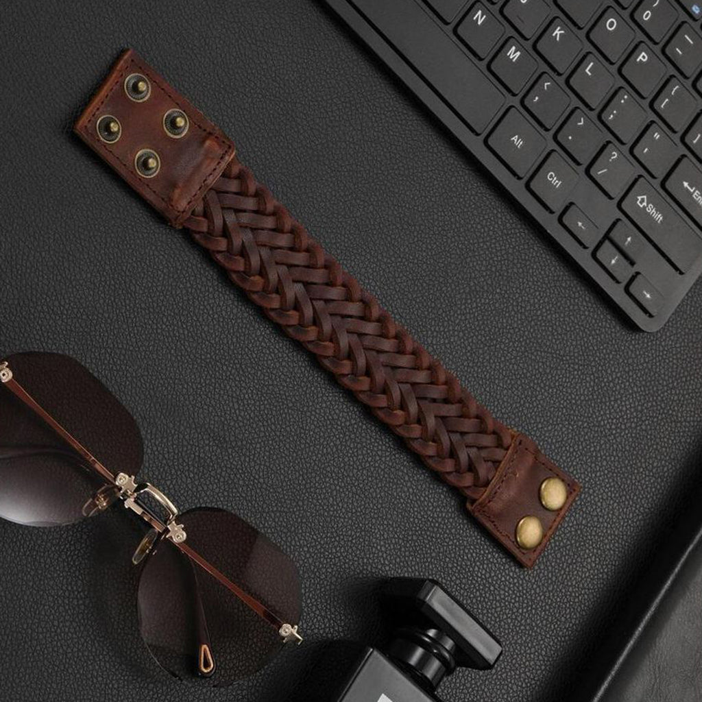 Braided Biker Funky Handcrafted Brown Leather Wrist Band Bracelet