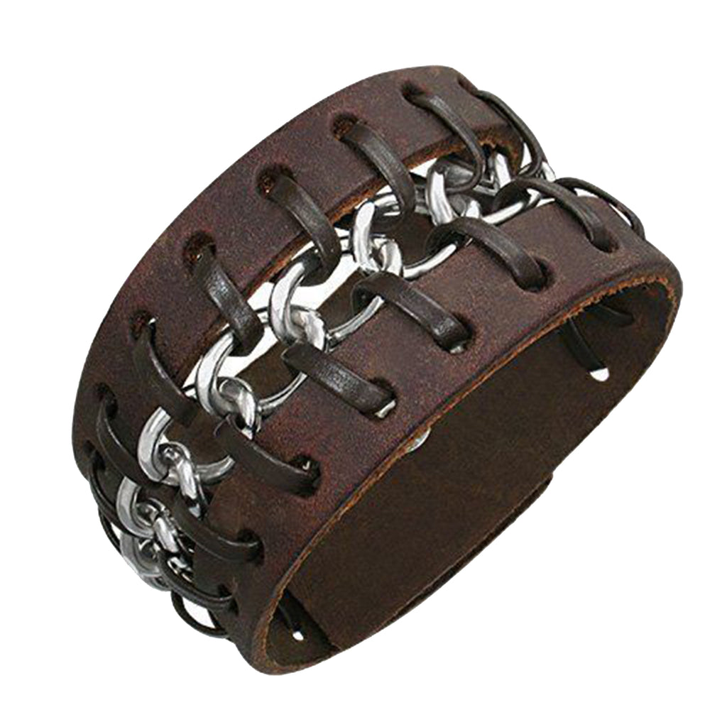 Casual Chain Dark Brown Handcrafted Leather Wrist Band Bracelet Bulk