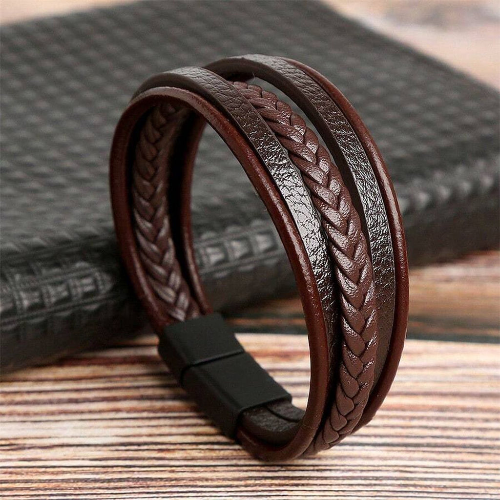 Braided Multi-Layer Brown Leather Wrist Wrap Band Bracelet Bulk