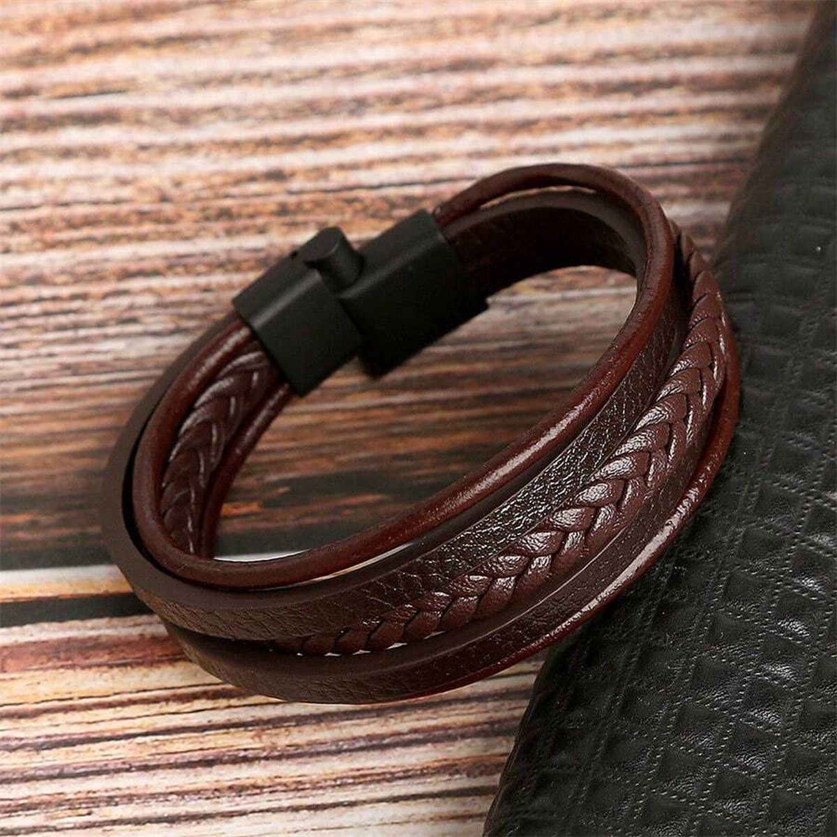 Braided Multi-Layer Brown Leather Wrist Wrap Band Bracelet Bulk