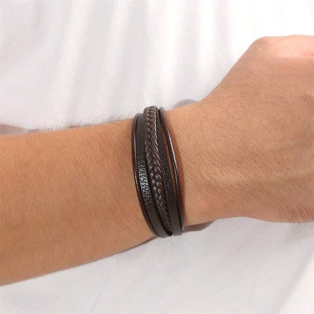 Braided Multi-Layer Brown Leather Wrist Wrap Band Bracelet Bulk