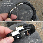 Rope Black Leather 316L Stainless Steel Wrist Band Strap Bracelet Bulk