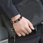 Rope Braided Brown Leather Stainless Steel Wrist Band Bracelet Bulk
