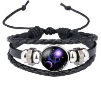 Constellation Zodiac Star Leather Wrist Band Strand Bracelet Bulk