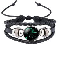 Constellation Zodiac Star Leather Wrist Band Strand Bracelet Bulk