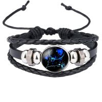 Constellation Zodiac Star Leather Wrist Band Strand Bracelet Bulk