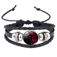 Constellation Zodiac Star Leather Wrist Band Strand Bracelet Bulk