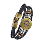 Luxury Vintage Zodiac Gold Plated Leather Bracelet For Men Wholesale