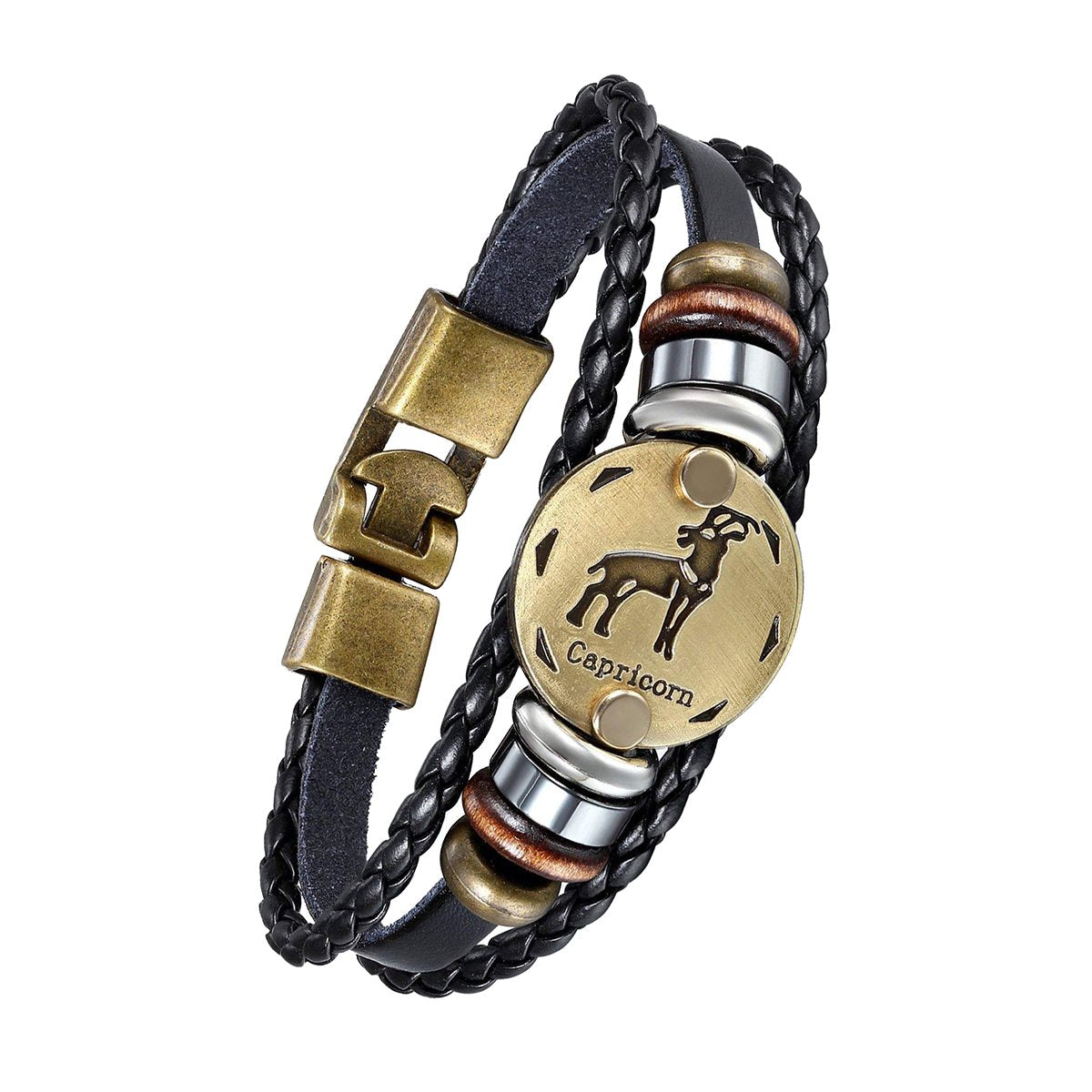 Luxury Vintage Zodiac Gold Plated Leather Bracelet For Men Wholesale Main image
