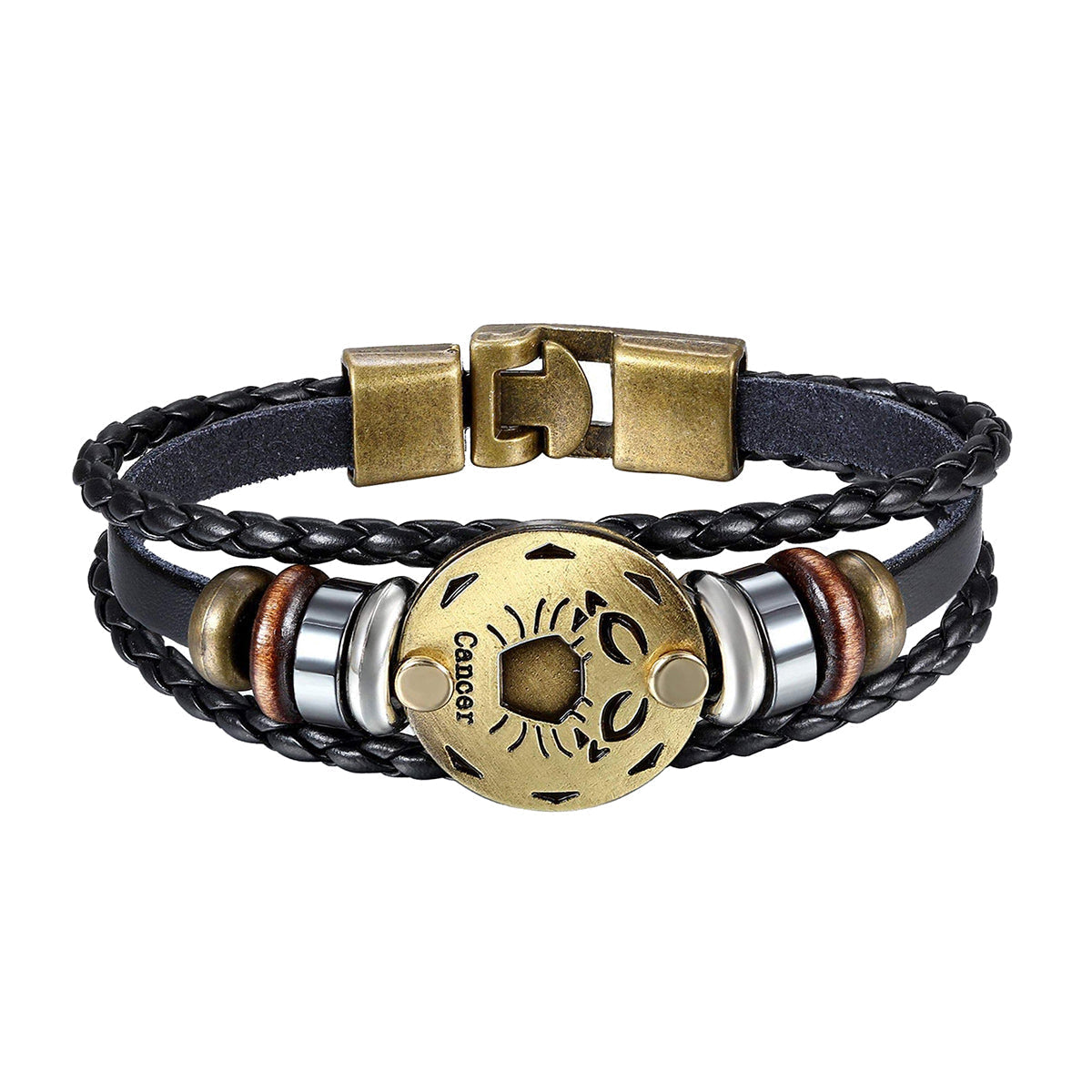 Luxury Vintage Zodiac Gold Plated Leather Bracelet For Men Wholesale Secondary image