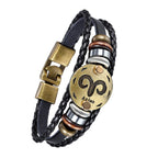 Luxury Vintage Zodiac Gold Plated Leather Bracelet For Men Wholesale