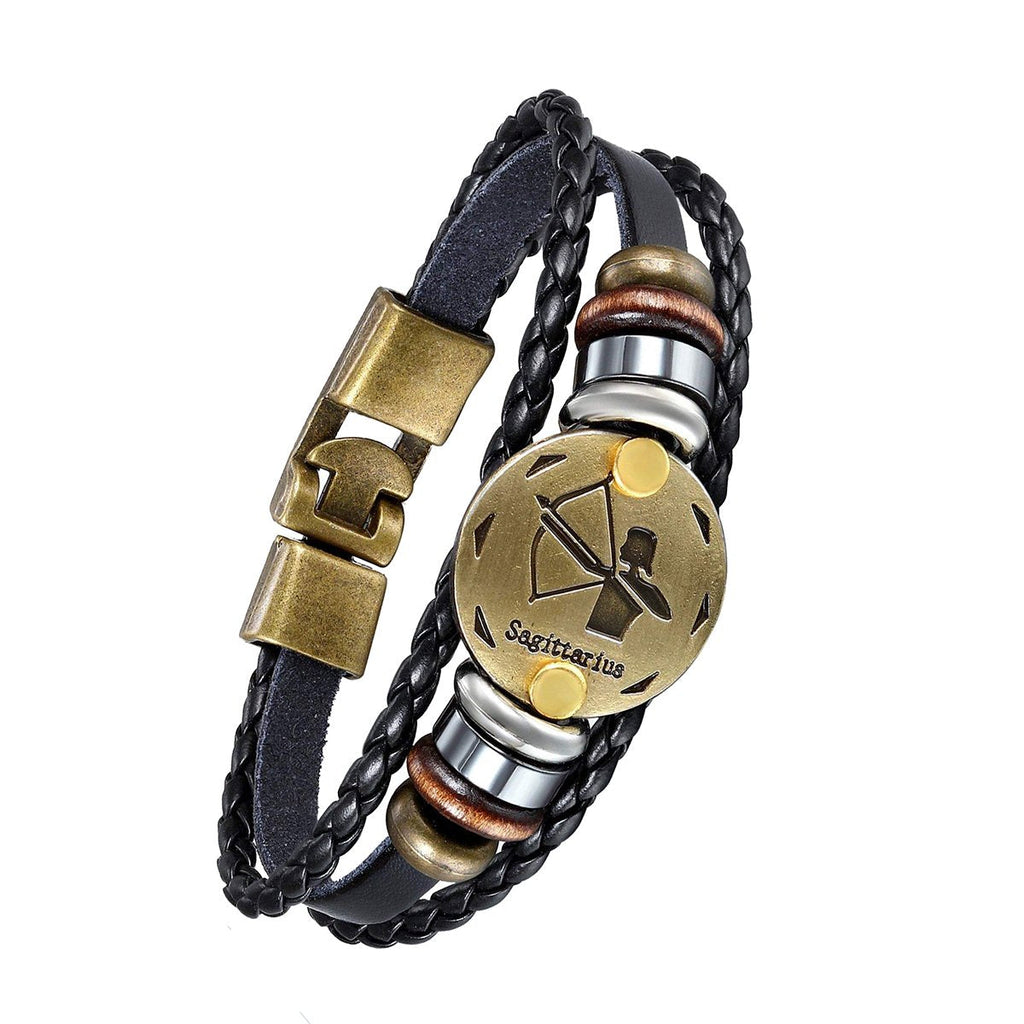 Luxury Vintage Zodiac Gold Plated Leather Bracelet For Men Wholesale