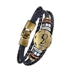 Luxury Vintage Zodiac Gold Plated Leather Bracelet For Men Wholesale